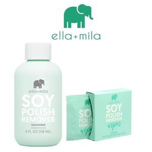 ella+mila Soy Nail Polish Remover Unscented - 4 fl oz Bottle & Box Of Wipes